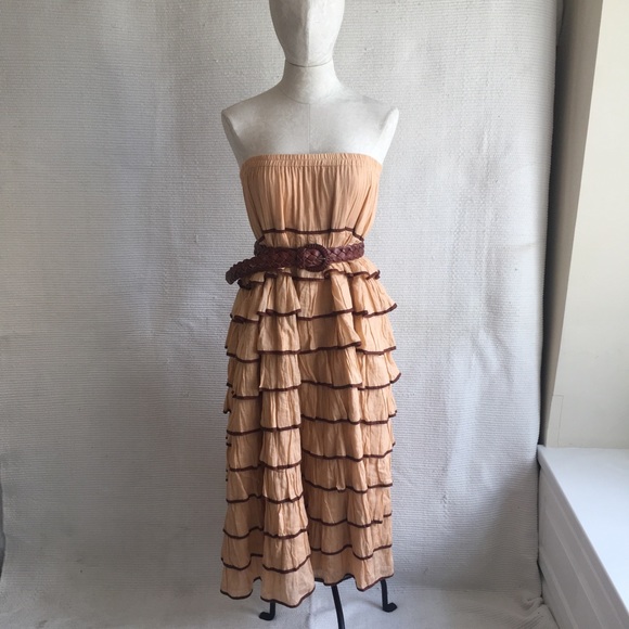 Vintage 70s Tiered Ruffle Maxi Skirt Prairie Dress - Picture 7 of 9